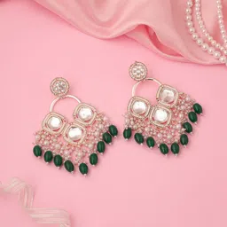 MEIRA JEWELLERY Gold-Plated Artificial Stones Studded & Beaded Contemporary Drop Earrings-picture-34
