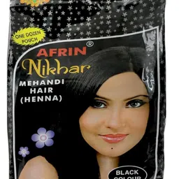 generic afrins Nikhar Mehandi Hair Henna Powder, Black Colour, One Dozen Pouchp pack of 12 image 1