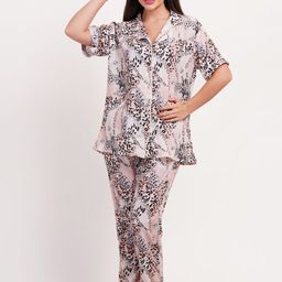 FIMS Women Lapel Collar Short Sleeves Printed Night suit-picture-26