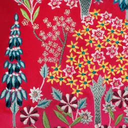 ZEBA Red Embroidered Velvet Breathable 2 Pieces Square Cushion Covers 12 inch x 22 inch image 2