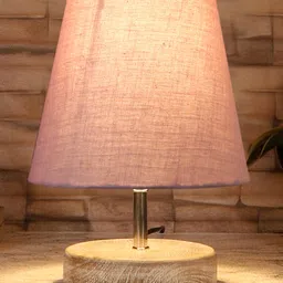 Devansh Grey cotton Round white brushed wood Table Lamp-picture-38