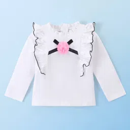 Babyhug Cotton Knit Full Sleeves  Winter Top With Frill & Floral Applique - White-image-59
