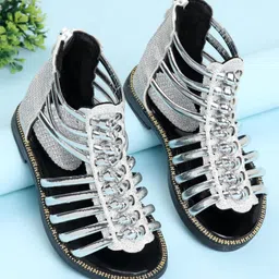Oh! Pair Sandals with Back Zipper Closure Shimmer Detailing - Silver-picture-19