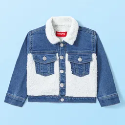 Babyhug Denim Washed Full Sleeves Jackets With Pockets  & Smiley Embroidery In Back - Navy Blue-picture-19