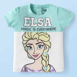 Babyhug Disney Single Jersey Knit Half Sleeves Cut & Sew Top with Elsa Graphic - White & Mint-picture-27