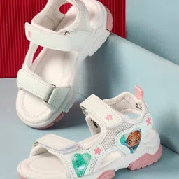 Cute Walk by Babyhug Sandals with Velcro Closure Heart Applique & Floral Print - White-picture-38