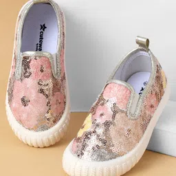 Cute Walk by Babyhug Casual Shoes With Sequin Detailing - Golden image 1