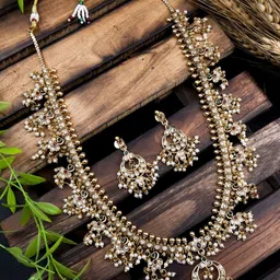 StileAdda Gold Plated Stone Studded & Beaded Guttapusallu Jewellery Set-picture-33