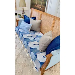 THROWPILLOW Blue & Grey Printed Polyester 1 Piece Sofa Cover image 4