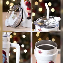 Little Surprise Box LLP White Santa Vaccum Insulated Tumbler With Lid & Straw - 1.2 L image 5
