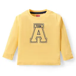 Babyhug Cotton Knit Full Sleeves T-Shirt & Dungaree Set with Elephant Print - Orange & Blue image 2