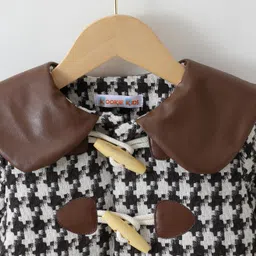 Kookie Kids Full Sleeves Collar Neck Front Open Winter Jacket with Checks Design - Brown image 3
