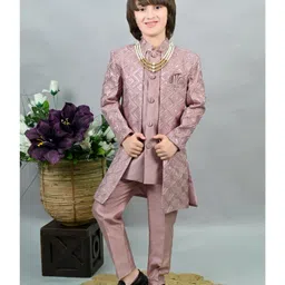 Ahhaaaa Brocade Sequins Embellished Geometric Designed Sherwani Pant Set - Pink image 4