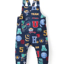 Babyhug Cotton Knit Full Sleeves T-Shirt & Dungaree Set with Elephant Print - Orange & Blue image 4