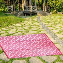 sapana carpet-mats Pink Geometrical Polyproylene 6 ft x 9 ft Machine Made Picnic Mats-picture-23