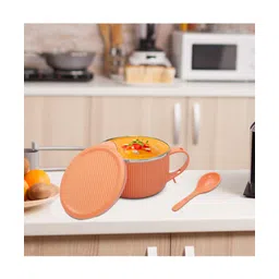 Jaypee Plus Stainless Steel Ribtok Meal Bowl Soup Bowl with Lid & Spoon for Every Day - Orange image 5