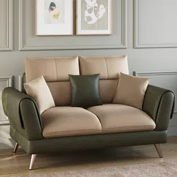 ARRA Ira Green & Beige Leatherette 2-Seater Designer Sofa-picture-46