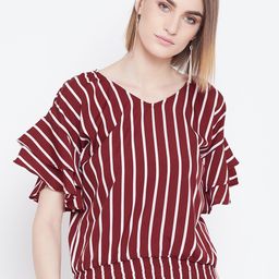 Belle Fille Women Maroon Striped Blouson Top-picture-39