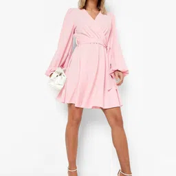 Boohoo Puff Sleeves Mini Wrap Dress image 3