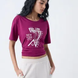studiofit women Studiofit by Westside Plum Cityscape-Inspired Cotton T-Shirt-picture-30