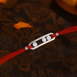 Ornate Jewels 925 Silver Rhodium Plated American Diamond Thread Rakhi for Brother with Roli Chawal-image-75
