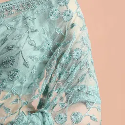 Jaipur Kurti Blue Embroidered Saree With Unstitched Blouse image 5