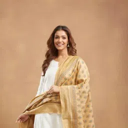 Fabindia Beige Cotton Silk Printed Dupatta image 3