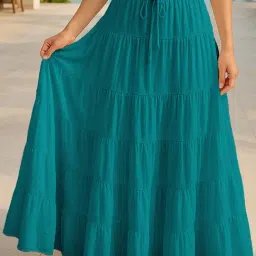 Moomaya Turquoise Regular Fit Skirt with Pockets-picture-42