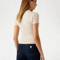 Guess Beige Embellished Slim Fit T-Shirt image 2