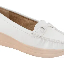 Shoetopia Women's White Wedge Loafers image 5