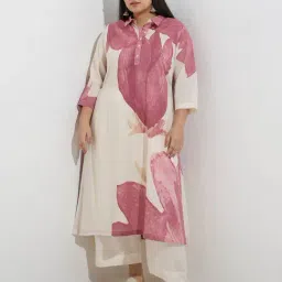 Diza by Westside Dusty Pink Floral Pattern A-Line Kurta-picture-12