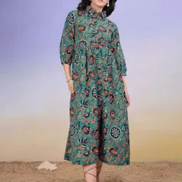 Purvaja Turquoise Regular Fit Floral Print Dress image 5