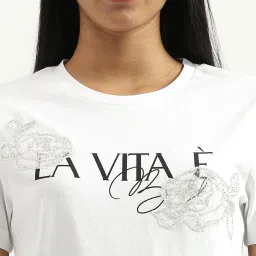 United Colors of Benetton White Cotton Embellished T-Shirt image 5
