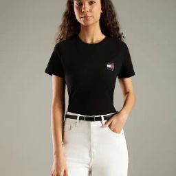 TOMMY HILFIGER Black Logo Regular Fit Cotton T-Shirt-picture-48