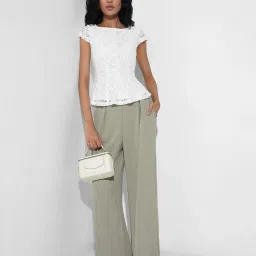 Annabelle By Pantaloons Bright White Slim Fit Self Pattern Top image 5