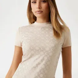 Guess Beige Embellished Slim Fit T-Shirt image 3