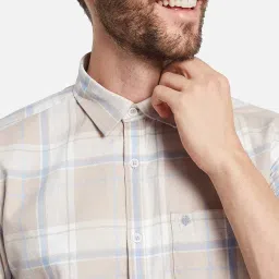 Mettle Khaki Cotton Regular Fit Checks Shirt image 5