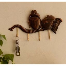 eCraftIndia Buddha Head on Elephant Trunk Wrought Iron Key Holder-picture-15