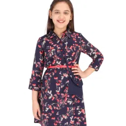 Cutecumber Kids Navy Floral Dress, Belt with Bag-image-52