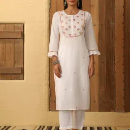 House of Chikankari White Cotton Chikankari 3/4th sleeve Kurtas-picture-25
