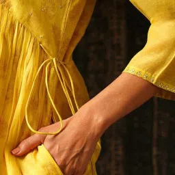 Jaypore Yellow Block Printed Flare Fit Kurta image 5