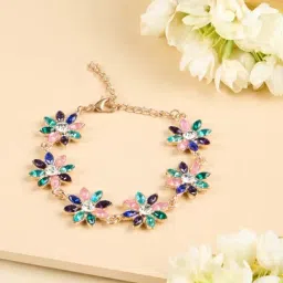Zaveri Pearls Multicolor Dazzling Stones Embellished Flowers Contemporary Bracelet for Women-picture-21