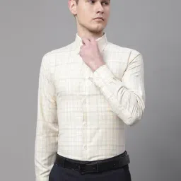 Cantabil Light Yellow Regular Fit Check Shirt-image-53