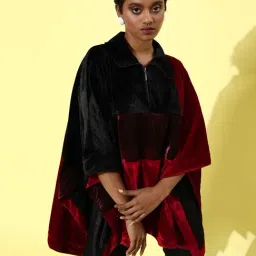 QUIERO Black & Red Color-Block Poncho-picture-11