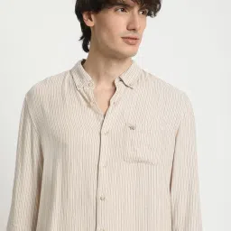 The Bear House Beige Cotton Slim Fit Striped Shirt image 5