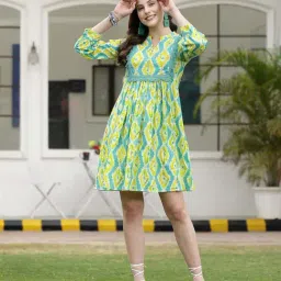 Stylum Green Cotton Printed A-Line Dress-image-16