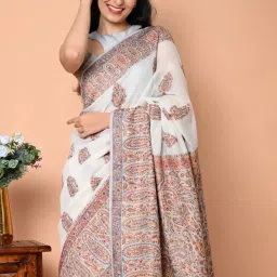BEATITUDE White Modal Silk Kashmiri Weaving Saree image 5