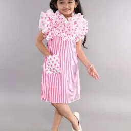 Pink Chick Girls Pink Cotton Striped Casual Dresses-picture-10