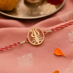 Ornate Jewels 925 Silver 18K Gold Plated CZ Trishul Thread Rakhi for Brother with Roli Chawal-image-47
