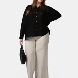 VIRGIO Black Relaxed Fit Solid Shirt image 5